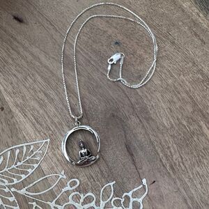 Sterling Silver Buddha Necklace, Circle Pendant, Yoga Necklace